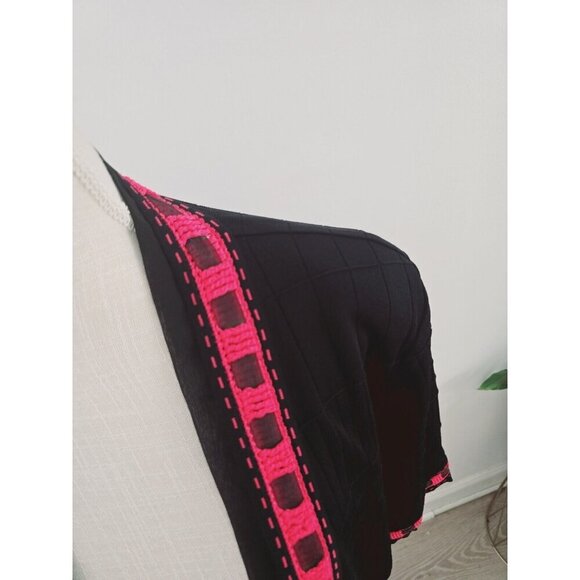 Ming Wang Open Front Knit Ribbon Black Pink Cardigan Sweater L Petite PL - Picture 5 of 9